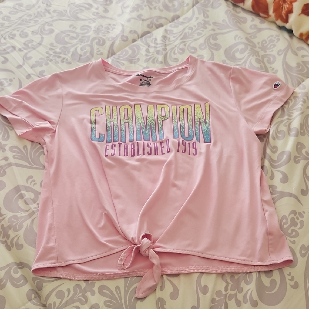Champion Girls Stretchy Top Pink Yellow Blue Ties At Bottom XL 14/16 Soft Comfy